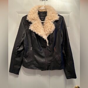 LA Coalition Women’s Black Faux Leather Sherpa Biker Style Jacket Size L